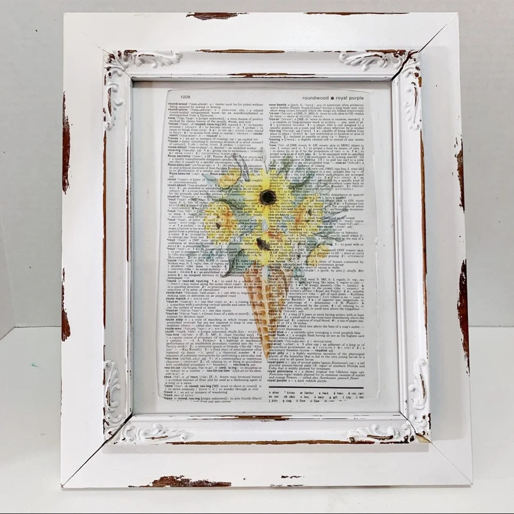 Dictionary Art Print Sunflower Bouquet Waffle Cone, Vintage Art Print